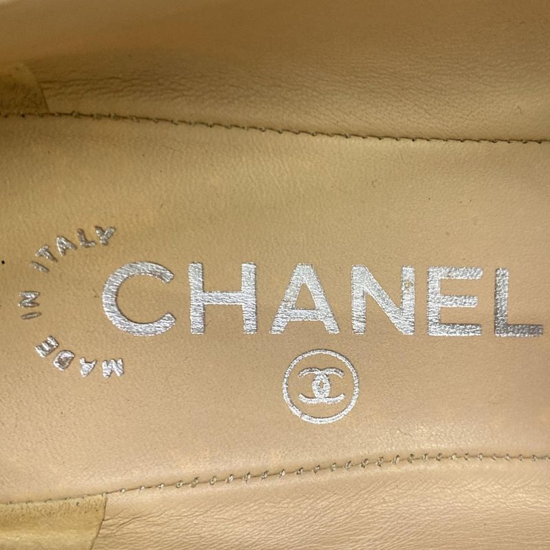 Chanel Loafers 37 C Black Chain CC Logo Silver Lambskin