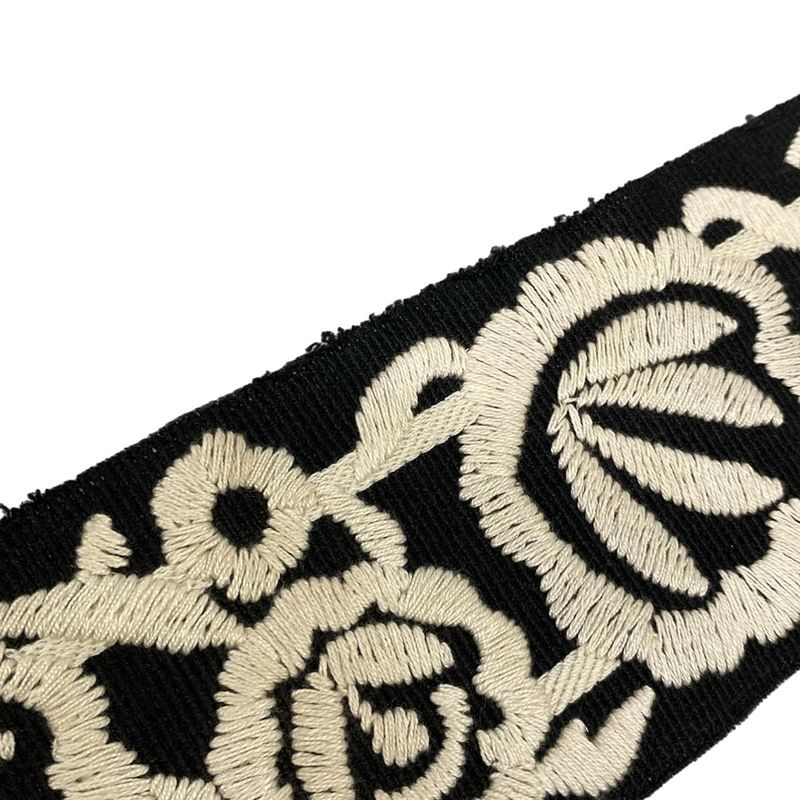 Dior Belt Black Ivory Embroidery Mexican Flower Cotton
