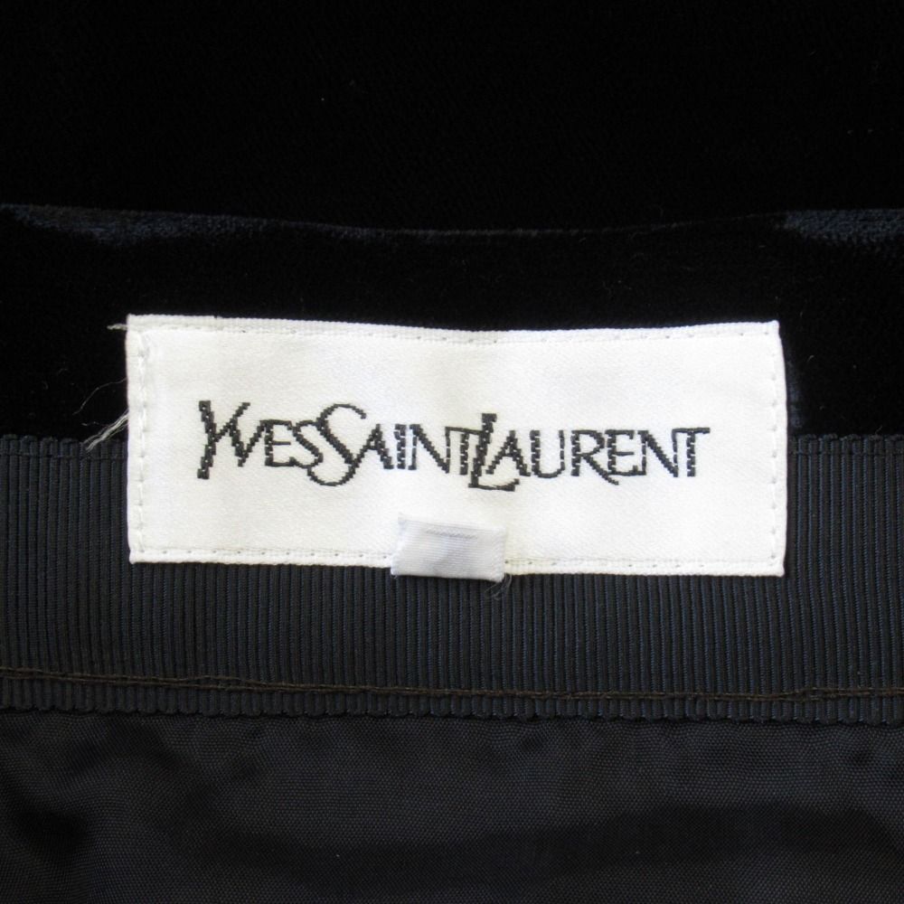 Saint Laurent Yves Velour Long Skirt Gold Button Slit Vintage 36 Black