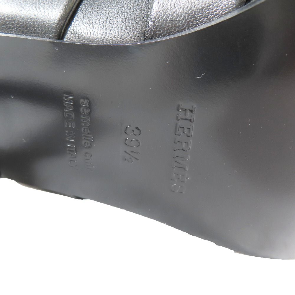 Hermes Hanna 95 Chene Gourmet Motif Leather Sandals Shoes Black