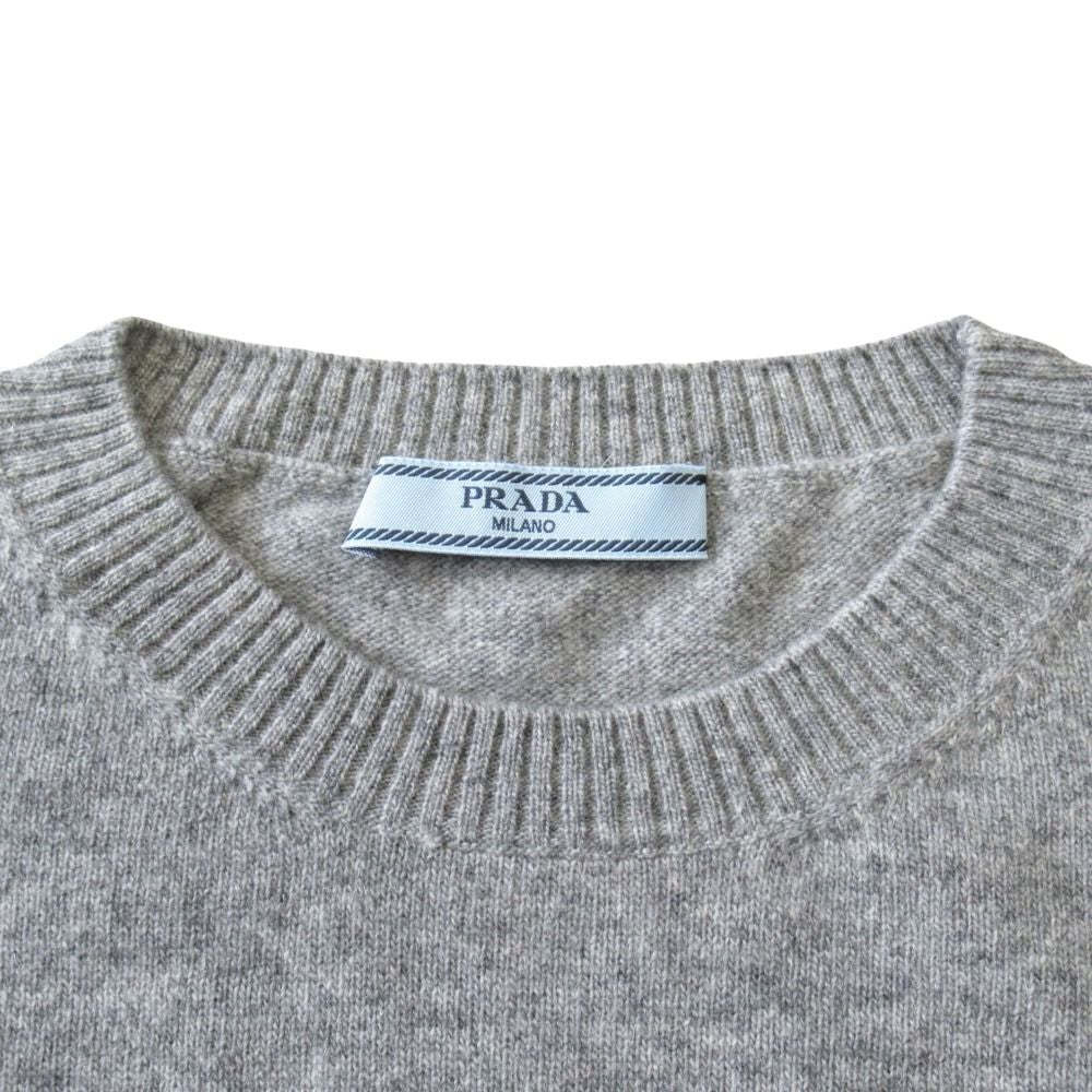 Prada Cashmere Blend Knit Sweater Top Long Sleeve Intarsia Logo 38 Gray