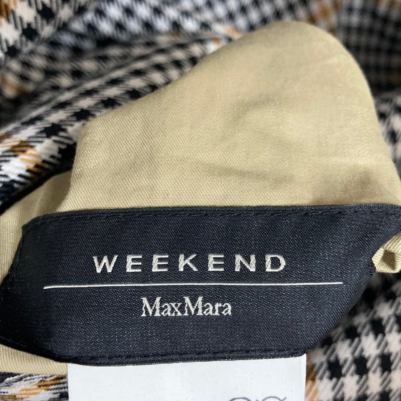 Max Mara Weekend Checkered Pattern Reversible Collarless Coat with Belt 44 Beige
