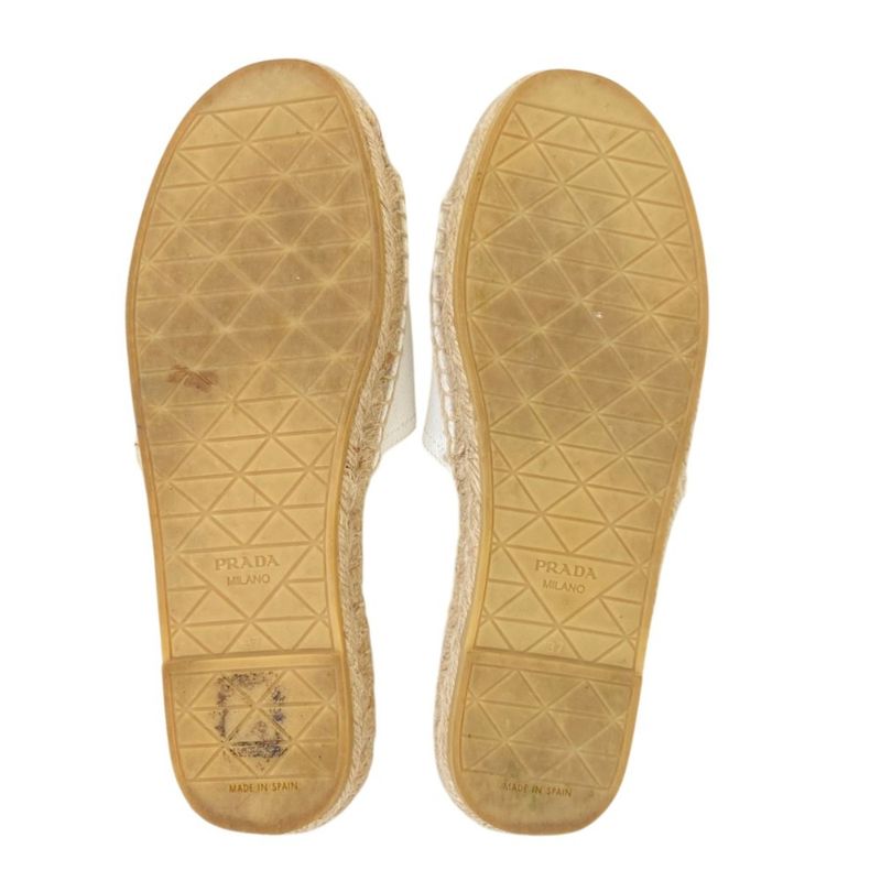Prada Triangle Logo Espadrille Sandals 37 White