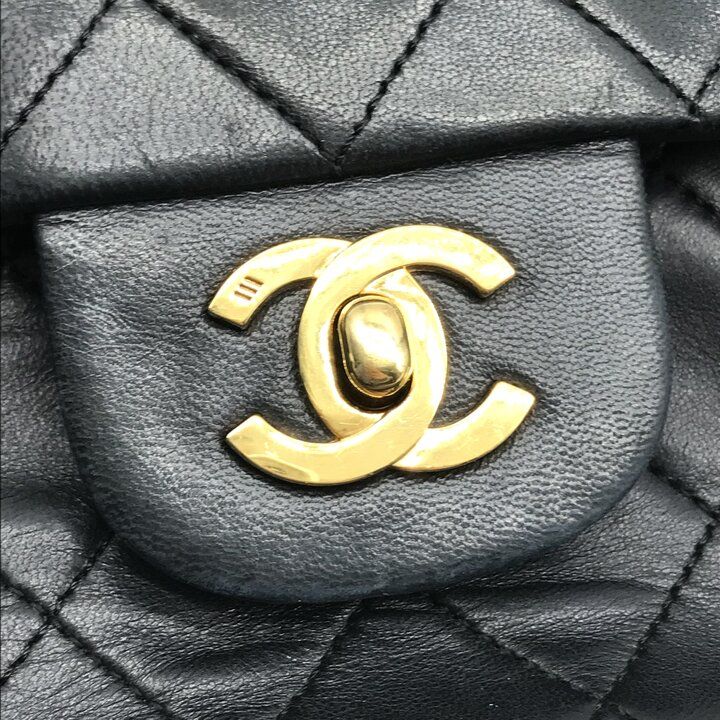 Chanel Quilted 25 CC Logo Double Flap Chain Shoulder Bag Lambskin Black