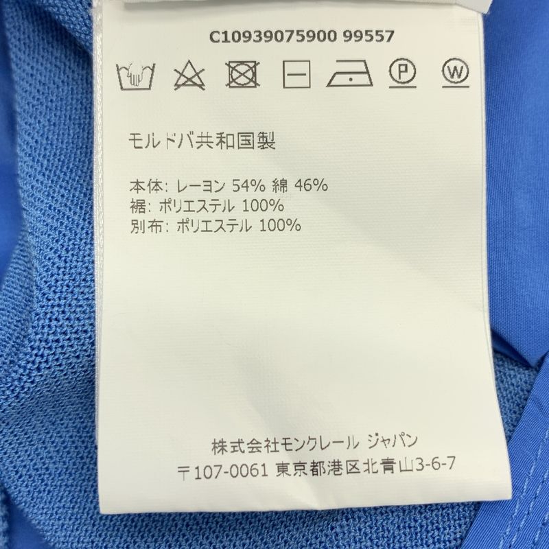 Moncler Rayon Cotton Contrast Patch Logo Short Sleeve Knit M Blue Sweater