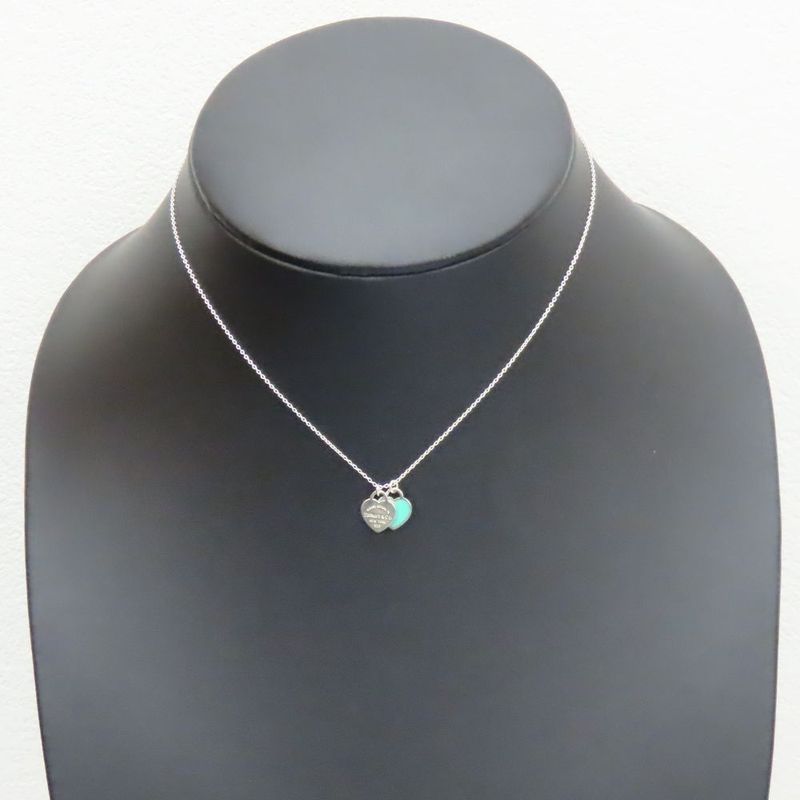 Tiffany & Co Necklace Return to Double Heart Silver Blue Mini Pendant