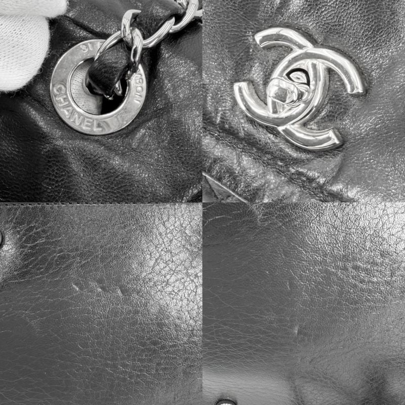 Chanel Quilted Backpack Chain Shoulder Turnlock CC Logo Leather Black Silver