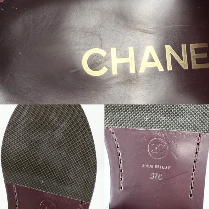 Chanel Loafers Logo CC Shoes 37c Leather Brown Gold