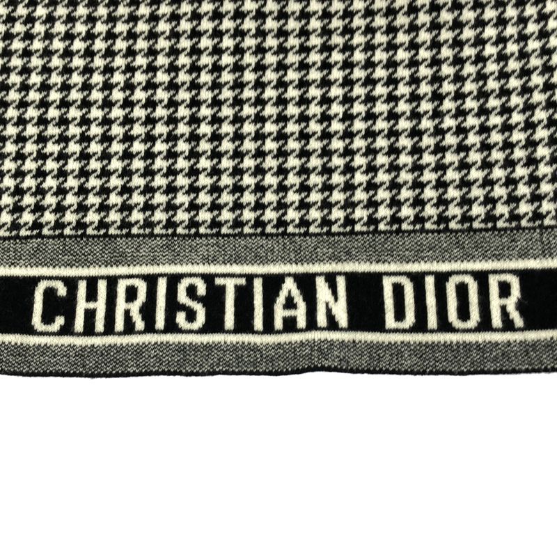 Dior Houndstooth Logo Shawl Black White Scarf