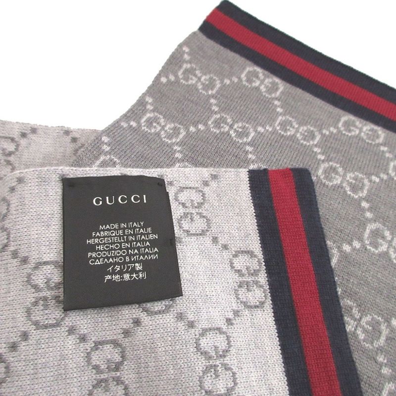 Gucci GG Pattern Sherry Wool Gray Scarf