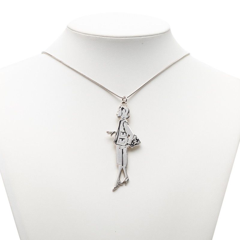 Chanel Mademoiselle Necklace Silver Black Metal