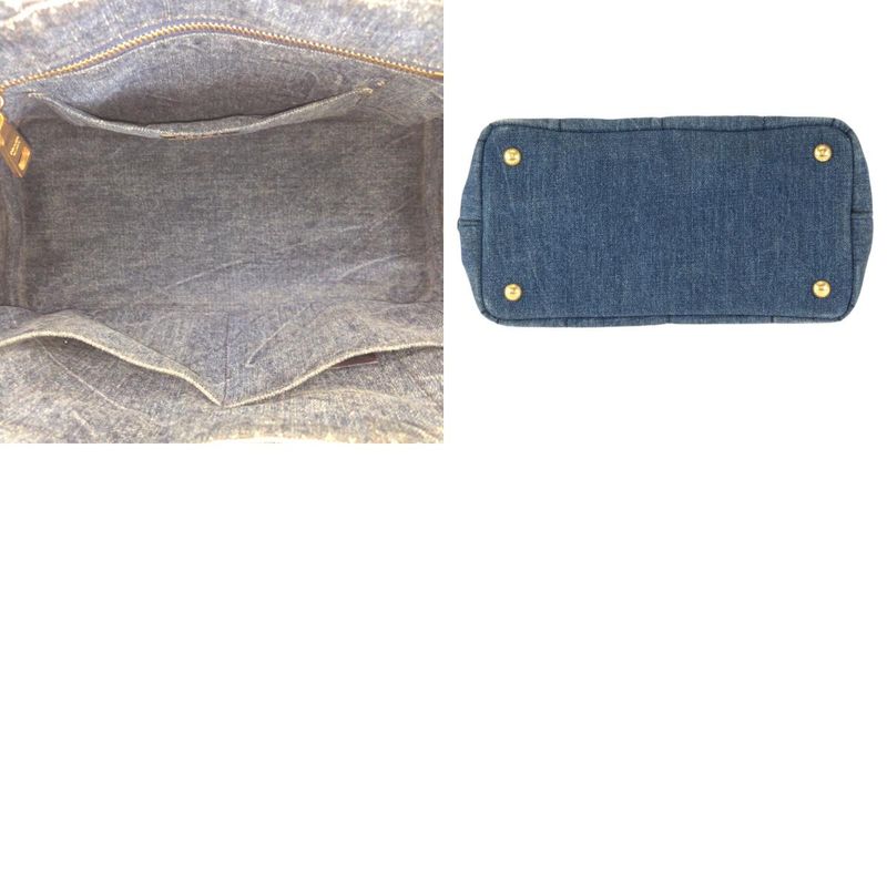 Prada Canapa Triangle Logo Plato Blue Gold Denim Tote