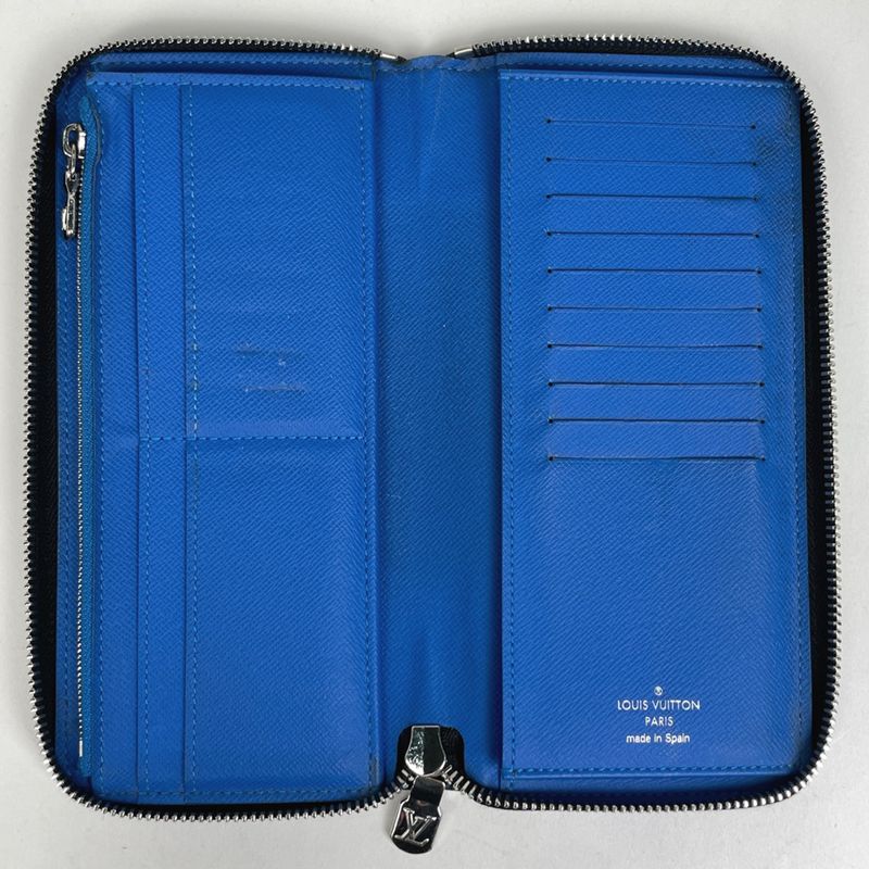 Louis Vuitton Zippy Wallet Vertical Zip Around Taiga Noir Black Blue