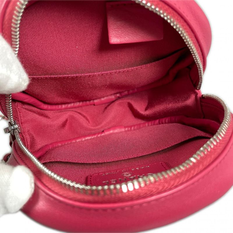 Chanel CC Logo Round Chain Quilted Mini Shoulder Bag Pink