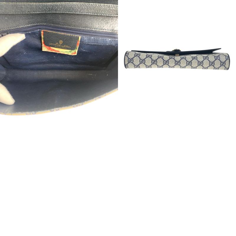 Gucci Vintage Navy Gray Gold GG Supreme Canvas Shoulder Bag