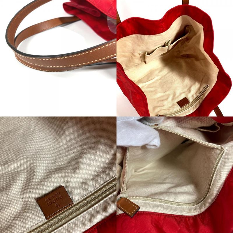 Gucci Shoulder Bag Logo GG Leather Nylon Red