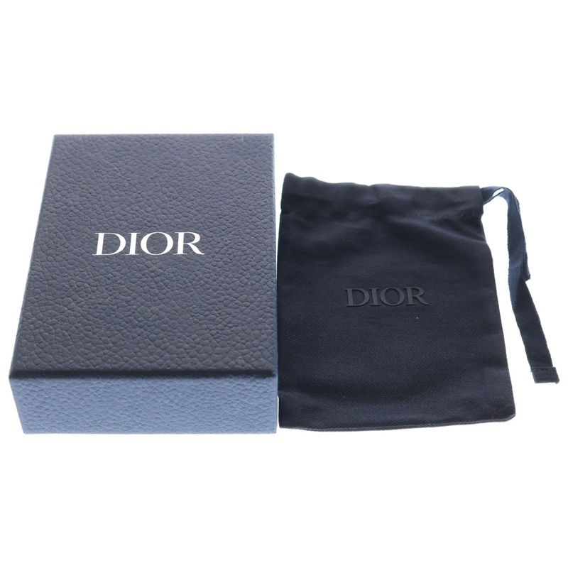 Dior Oblique Leather Key Holder Bag Charm Grey Silver