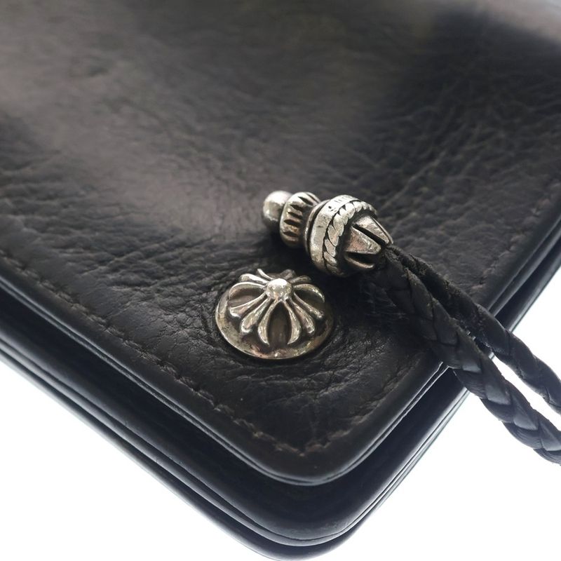 Chrome Hearts Strap 1 Zip Cross Ball Button Leather Wallet Black