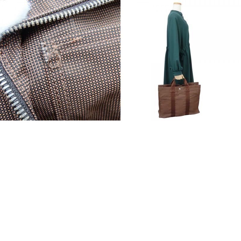 Hermes Tote Her Line MM Polyester Polyamide Brown Old Standard
