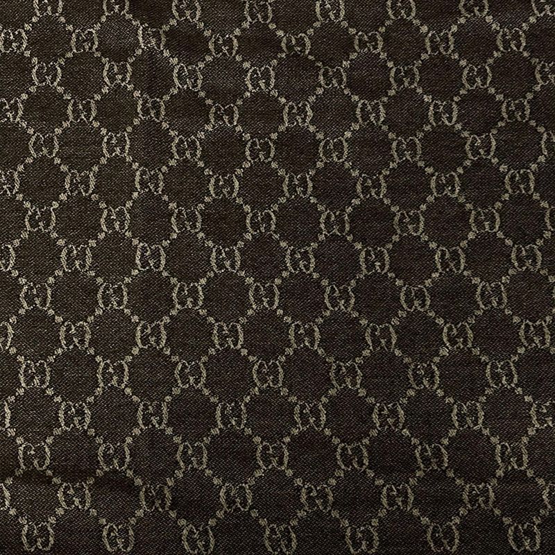 Gucci Shawl Beige Dark Brown GG Pattern Diamante Wool Silk Scarf