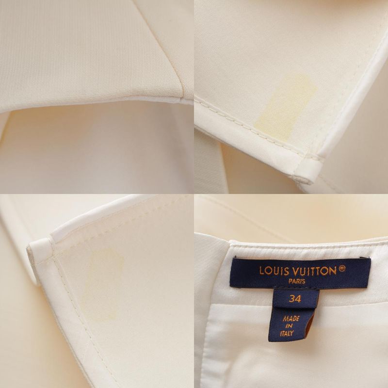 Louis Vuitton Wool Silk V-belt Short Sleeve Dress Ivory 34