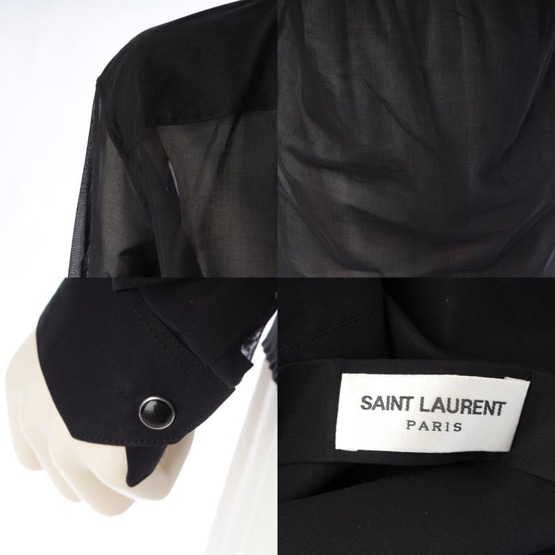 Saint Laurent Cotton Sheer Long Sleeve Shirt Black