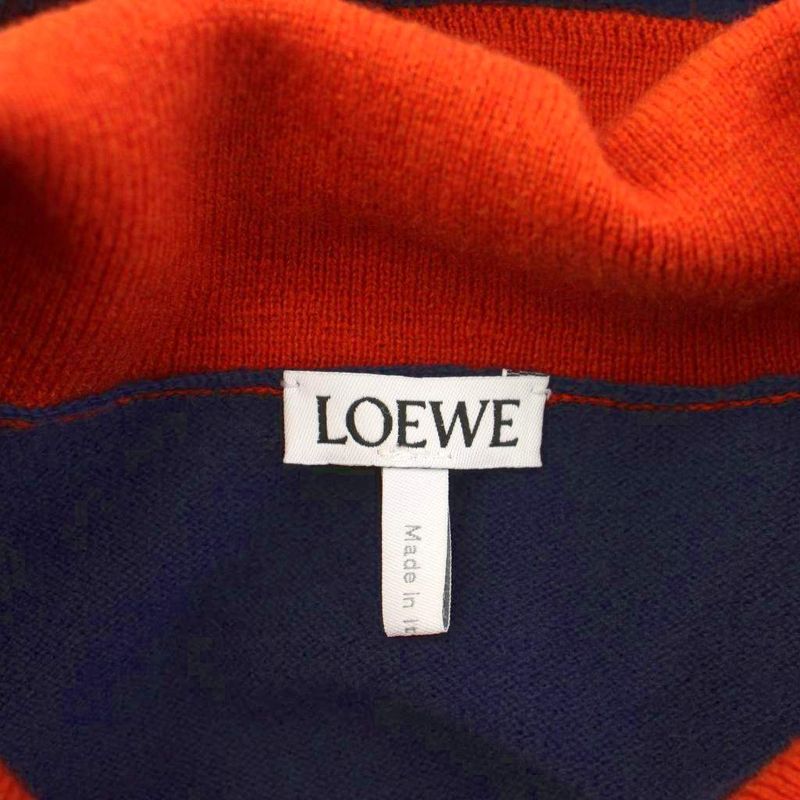 Loewe Bicolor Poloka Digan Knit Long Sleeve Anagram S Navy Sweater