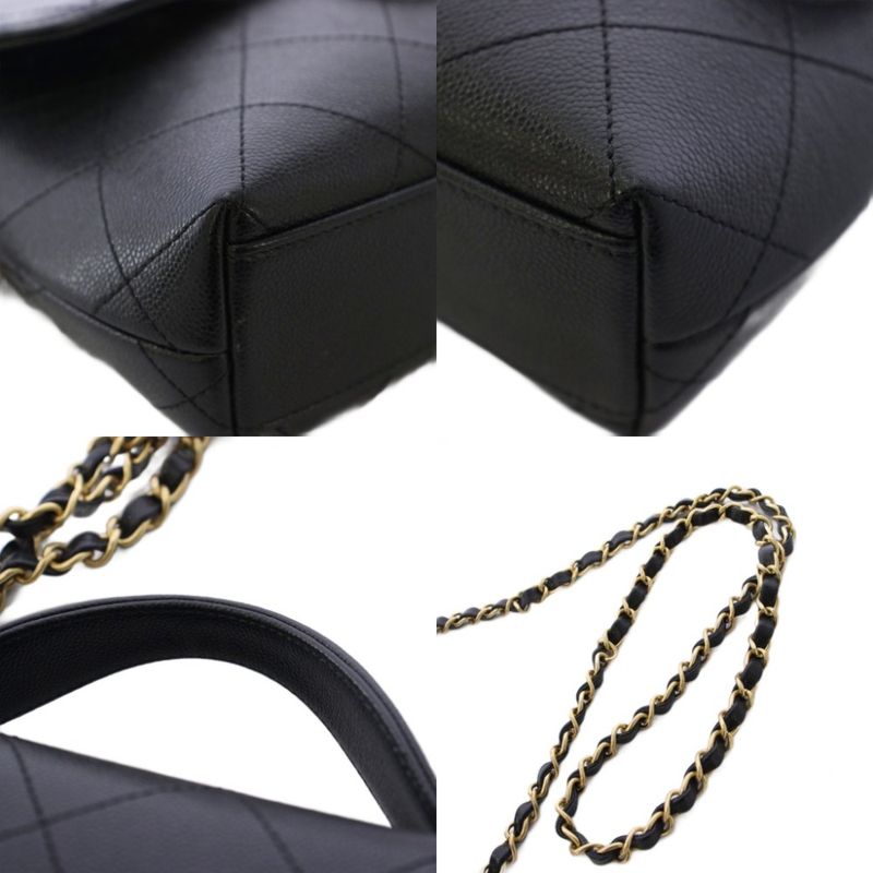 Chanel Top Handle Caviar Leather Chain Shoulder Bag Black KH