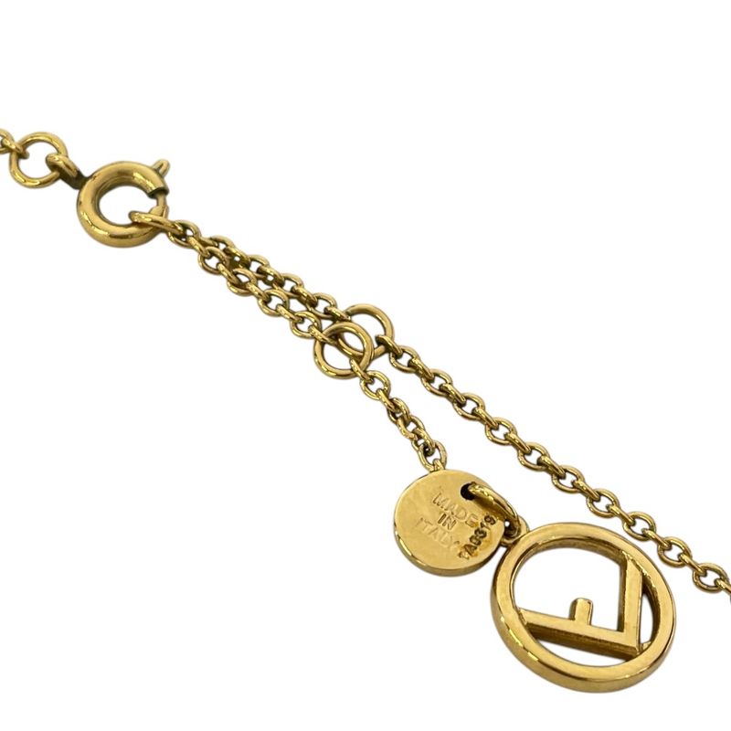 Fendi Is FF Logo Necklace Chain Pendant Gold Line Stone Luxury Gorgeous
