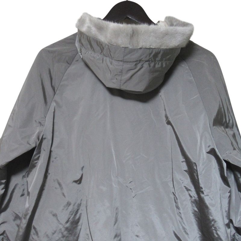 Max Mara S Reversible Mink Trim Nylon Hooded Coat Ivory Gray