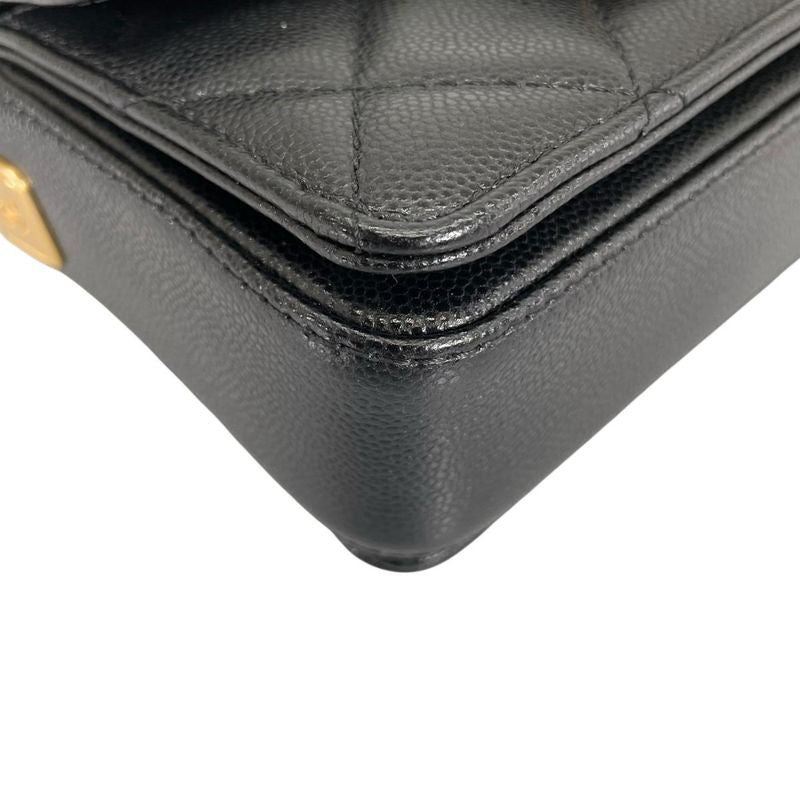 Chanel Caviar Leather Flap Bag Quilted Handle Mini Handbag Black