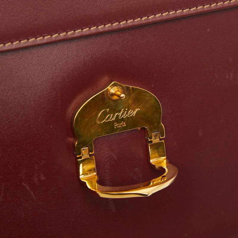 Cartier Must Line Crossbody Shoulder Bag Wine Red Gold Leather
