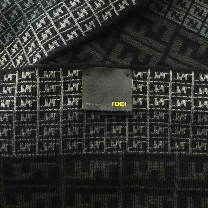 Fendi Scarf Wool Zucca Pattern Black Gray
