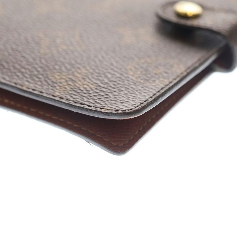 Louis Vuitton Monogram Agenda Book Cover Notebook Binder Brown Leather Gold
