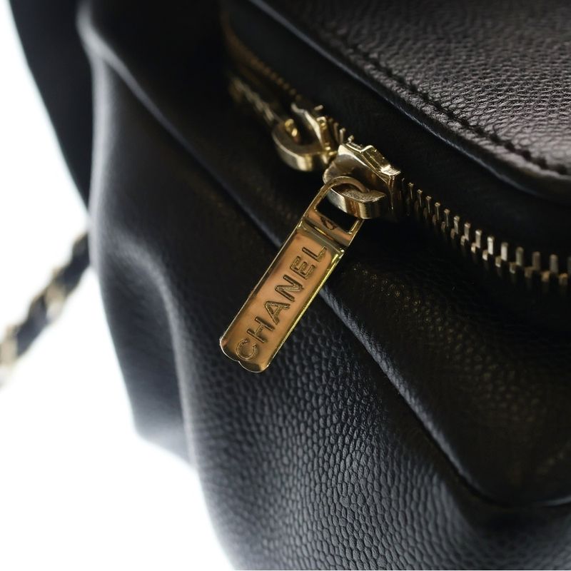 Chanel Affinity CC Logo Caviar Leather 2-Way Chain Shoulder Bag Black