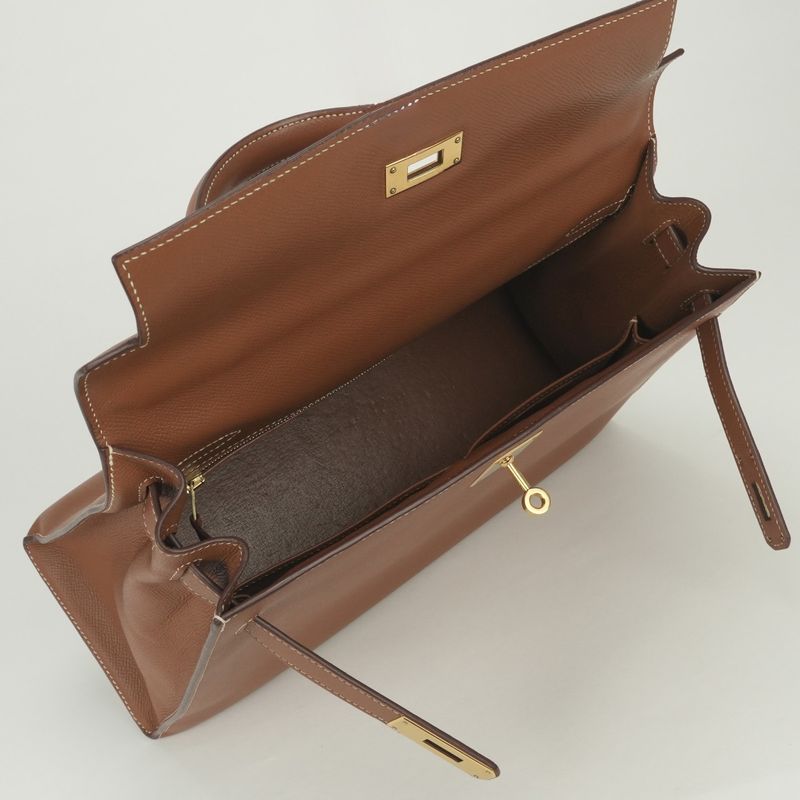 Hermes Kelly 32 Tote Shoulder Bag Courchevel Gold Brown 2-Way