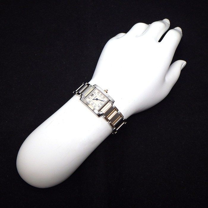 Cartier Watch Tank Francaise SM 11 Point Diamond Index Square Guilloche Silver