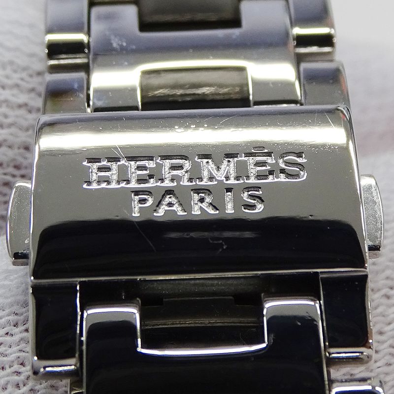 Hermes Watch Clipper Chronograph Pink Shell Quartz Stainless Steel Silver
