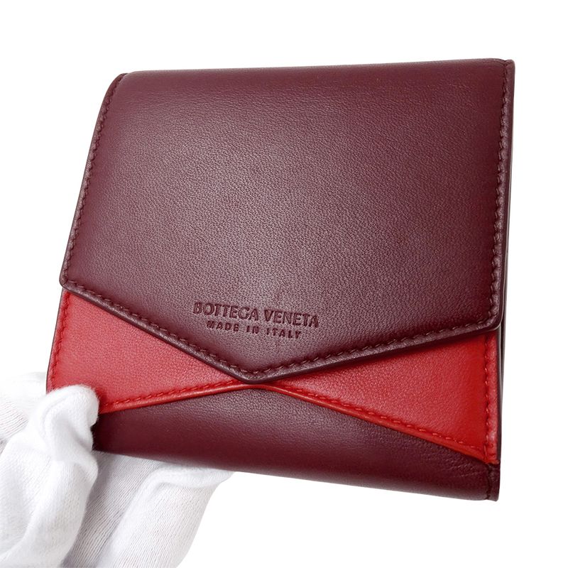 Bottega Veneta Wallet Bifold Leather Gold Red Wine Mini