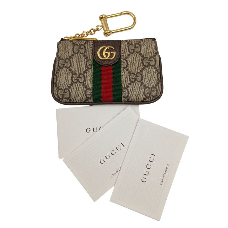 Gucci Coin Case Ophidia Beige Brown GG Supreme Gold