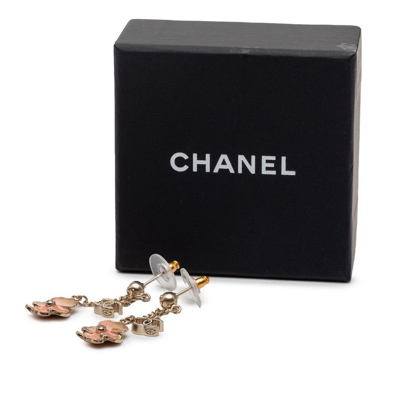 Chanel CC Logo Camellia Earrings Gold Orange Plated