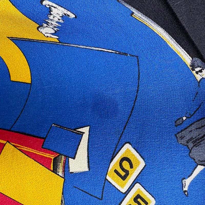 Hermes CC Logo Scarf Silk Blue Black Multicolor