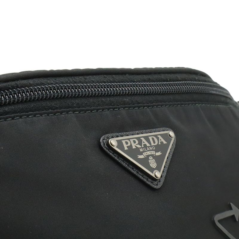 Prada Re-Nylon Logo Triangle Belt Bag Waist Pouch Hip Nylon Nero Black Silver