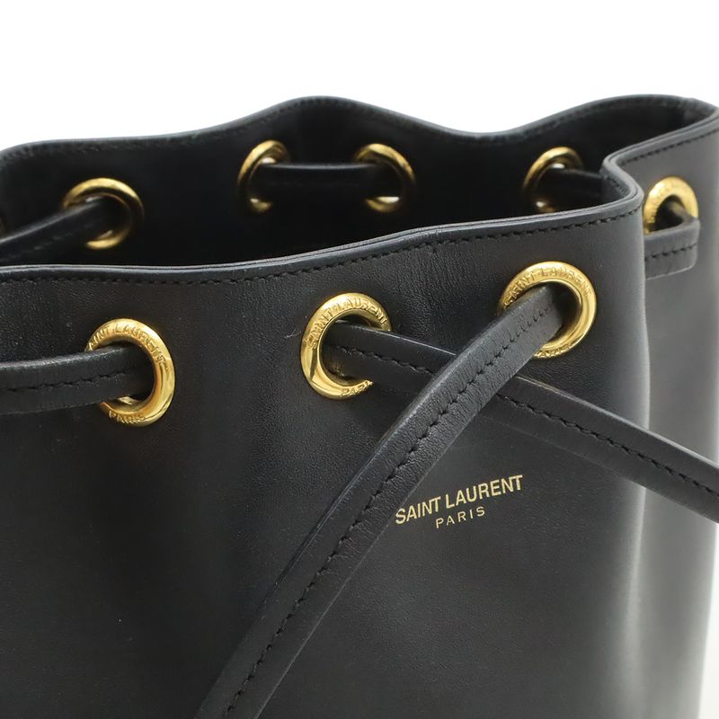 Saint Laurent Paris YSL Yves Emmanuel Bucket Bag 2-Way Shoulder Leather Black