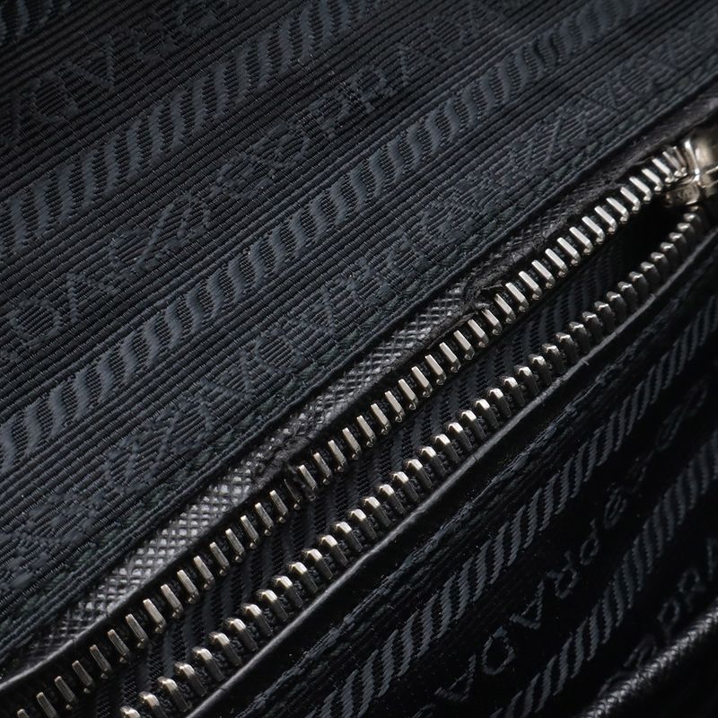 Prada Triangle Logo Chain Shoulder Bag Quilted Nylon Nero Black Silver
