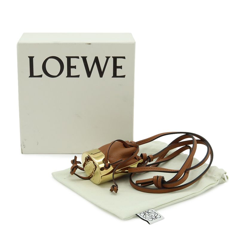 Loewe Balloon Necklace Pendant Motif Mini Bag Drawstring Leather Brown Gold