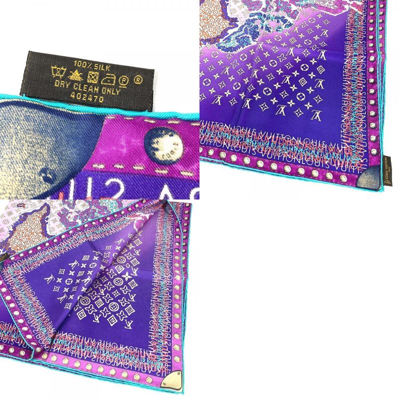 Louis Vuitton Scarf Monogram All Over Pattern Silk Purple