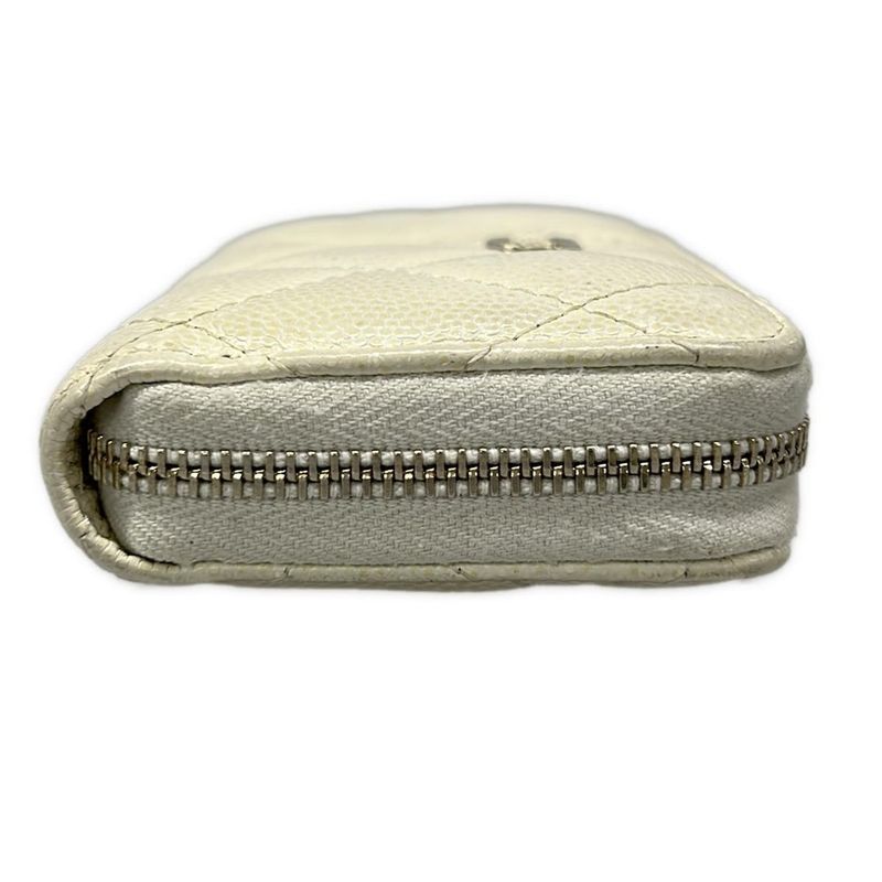 Chanel Coin Case Quilted White Gold Zip Around CC Logo