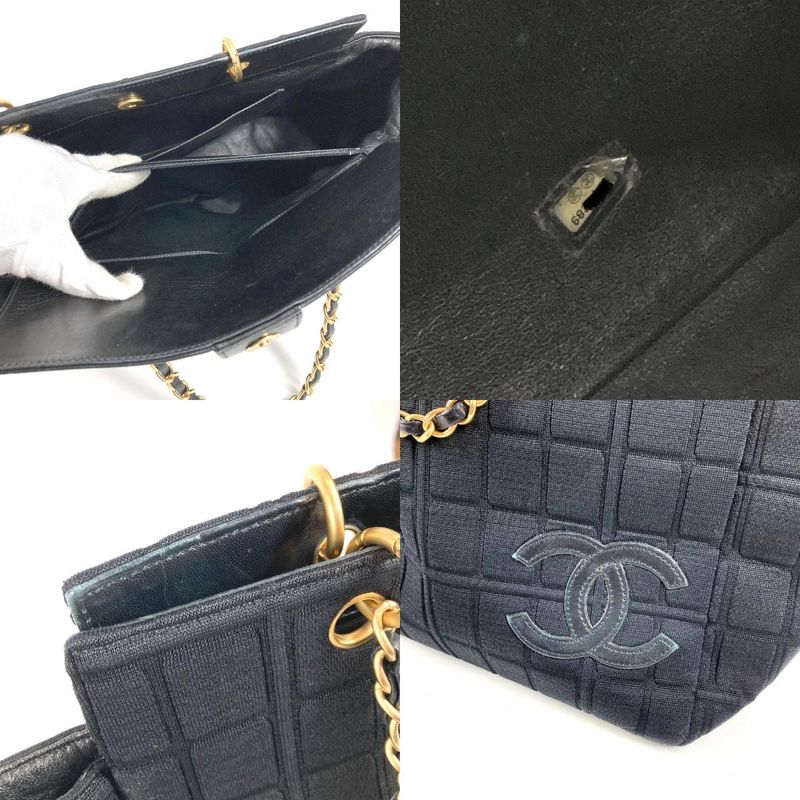 Chanel Shoulder Bag CC Logo Choco Bar Cotton Black
