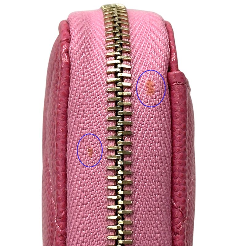 Chanel Wallet Quilted Caviar Leather Pink Gold Zip Around